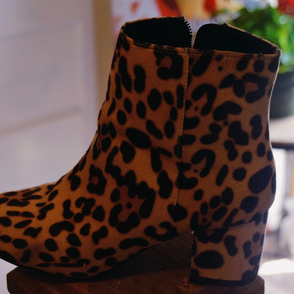 Leopard cheetah print heeled booties